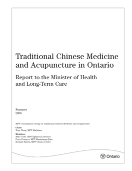 Traditional Chinese Medicine and Acupuncture in Ontario