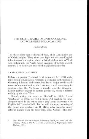 The Celtic Names of Cabus, Cuerden, and Wilpshire in Lancashire