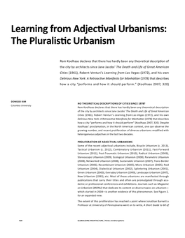 The Pluralistic Urbanism