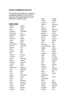 DEAN's COMMENDATION LIST the Following Students Have Attained A