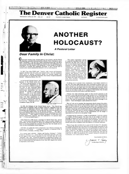ANOTHER HOLOCAUST? a Pastoral Letter Dear Family in Christ