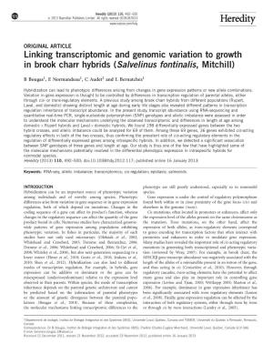 Linking Transcriptomic and Genomic Variation to Growth in Brook Charr Hybrids (Salvelinus Fontinalis, Mitchill)