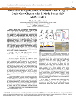 Monolithic Integration of Gan-Based NMOS Digital Logic Gate Circuits with E-Mode Power Gan Moshemts