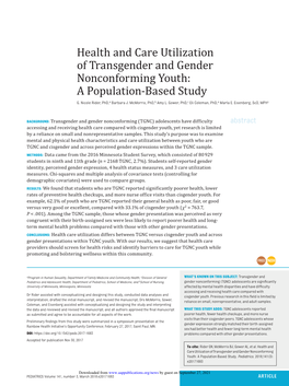 Health and Care Utilization of Transgender and Gender Nonconformingg