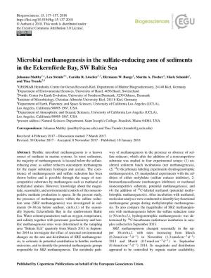 Microbial Methanogenesis in the Sulfate-Reducing Zone of Sediments in the Eckernförde Bay, SW Baltic Sea