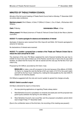 Minutes of Theale Parish Council 7 Th December 2020
