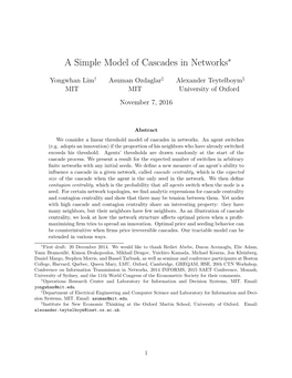 A Simple Model of Cascades in Networks∗