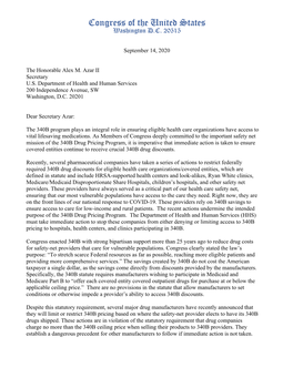 Congressional Member 340B Letter to Azar 9.14.20