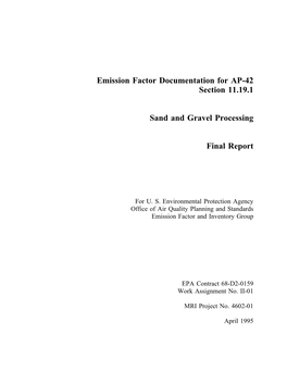 EMISSION FACTOR DOCUMENTATION for AP-42 SECTION 11.19.1 Sand and Gravel Processing