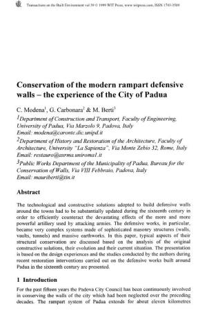 Conservation of the Modern Rampart Defensive Walls - the Experience of the City of Padua