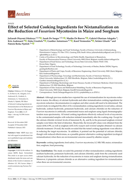 Effect of Selected Cooking Ingredients for Nixtamalization on the Reduction of Fusarium Mycotoxins in Maize and Sorghum