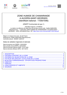 ZONE HUMIDE DE CHAMARANDE a AUVERS-SAINT-GEORGES (Identifiant National : 110001546)