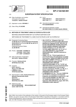 Methods of Treatment Using Glycopegylated G-Csf Behandlungsverfahren Mit Glycopegyliertem G-Csf Méthodes De Traitement À L’Aide D’Un Facteur G-Csf Glycopégylé