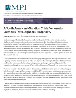 A South American Migration Crisis: Venezuelan out Ows Test