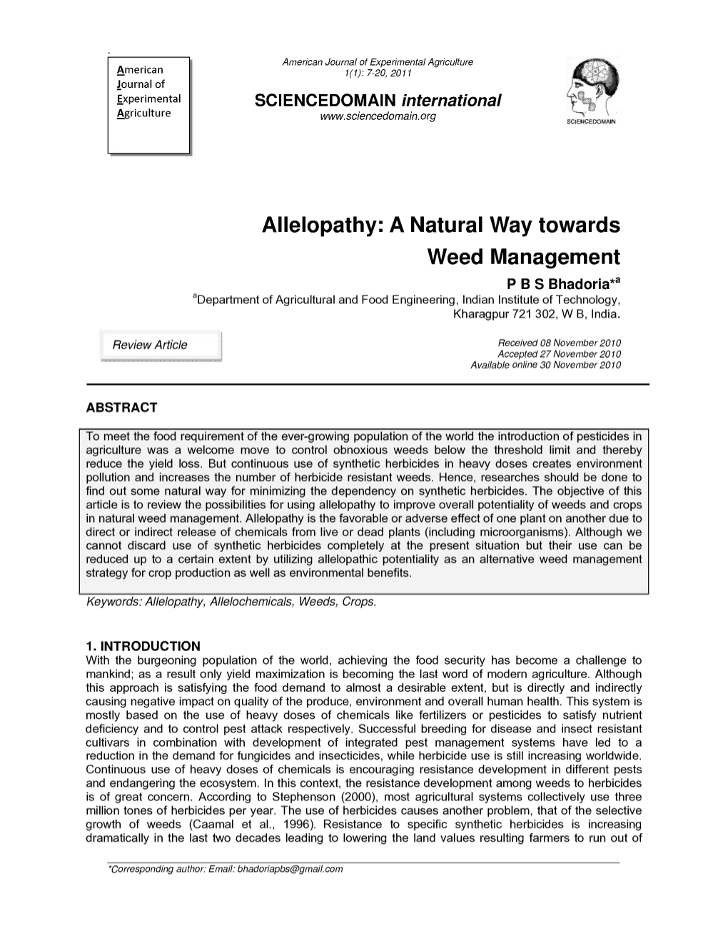 Allelopathy: a Natural Way Towards