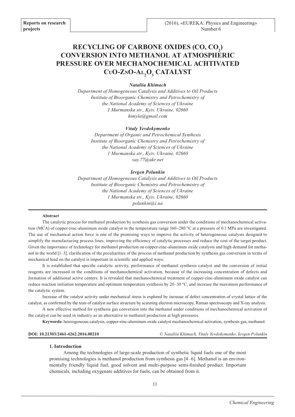 Recycling of Carbone Oxides (Co, Co ) Conversion Into