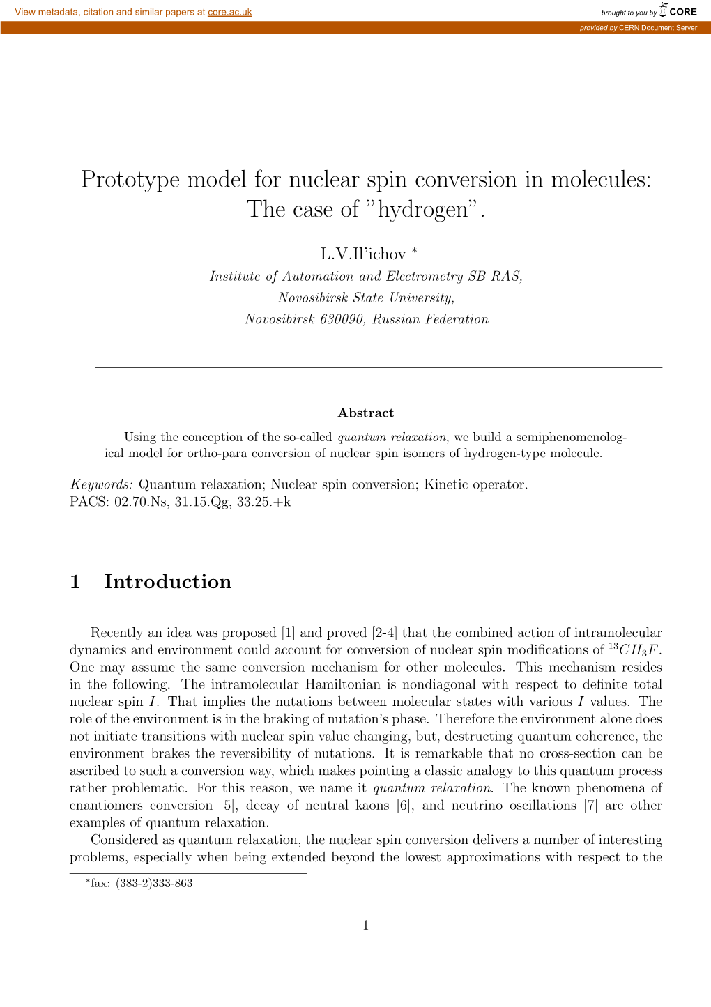 Prototype Model for Nuclear Spin Conversion in Molecules: the Case of ”Hydrogen”