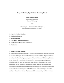 Popper's Philosophy of Science: Looking Ahead