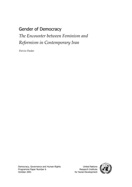 Gender of Democracy the Encounter Between Feminism and Reformism in Contemporary Iran