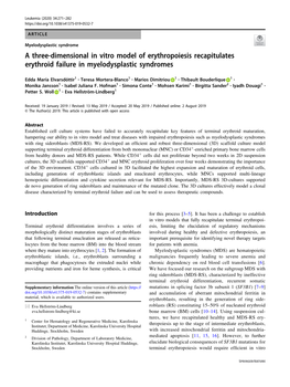 A Three-Dimensional in Vitro Model of Erythropoiesis Recapitulates Erythroid Failure in Myelodysplastic Syndromes