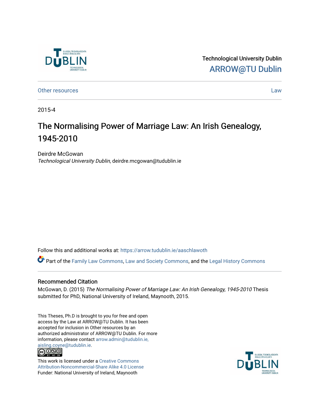 The Normalising Power of Marriage Law: an Irish Genealogy, 1945-2010