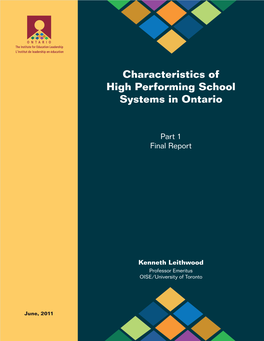 Characteristics of High Performing School Systems in Ontario