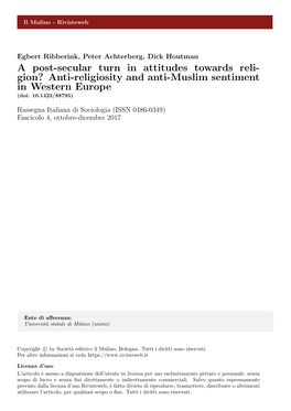 Anti-Religiosity and Anti-Muslim Sentiment in Western Europe (Doi: 10.1423/88795)