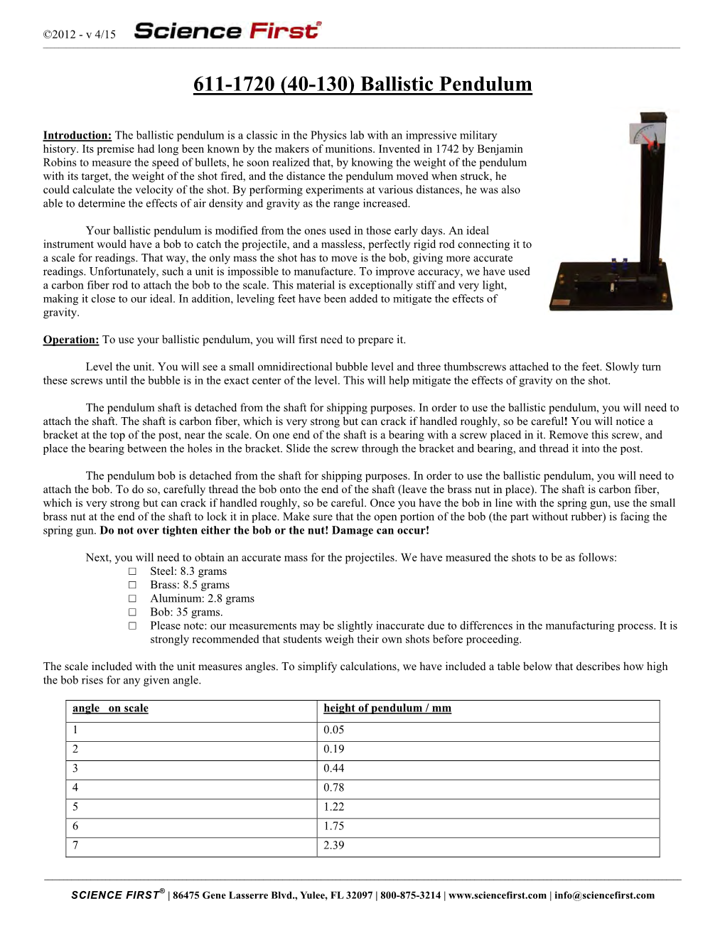 611-1720 (40-130) Ballistic Pendulum