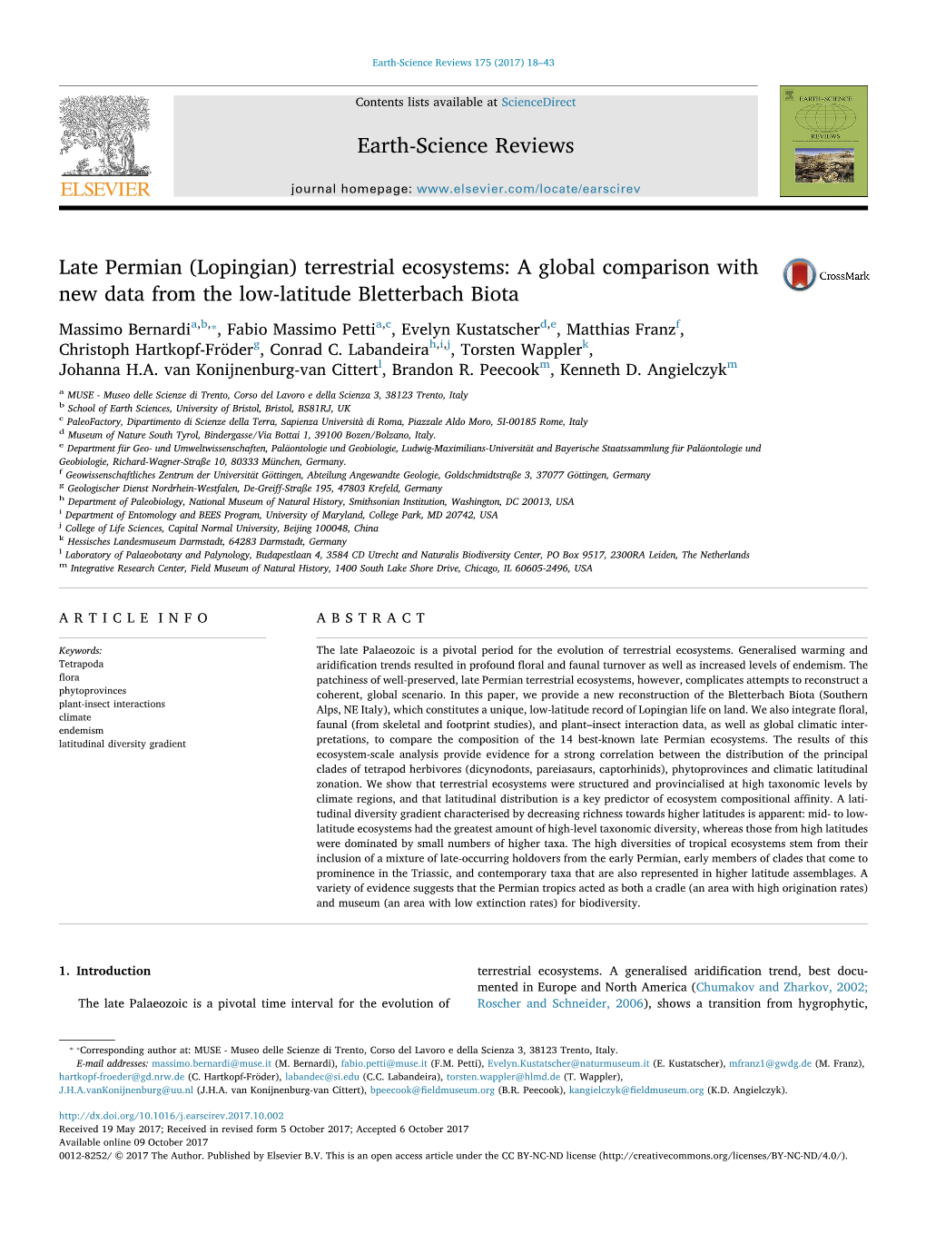 Late Permian (Lopingian) Terrestrial Ecosystems: a Global Comparison with MARK New Data from the Low-Latitude Bletterbach Biota