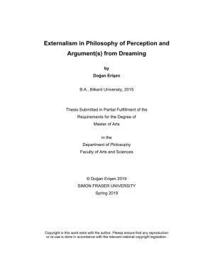 Externalism in Philosophy of Perception and Argument(S) from Dreaming