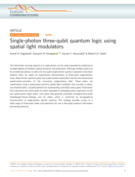 Single-Photon Three-Qubit Quantum Logic Using Spatial Light Modulators