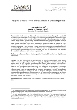 Religious Events As Special Interest Tourism. a Spanish Experience