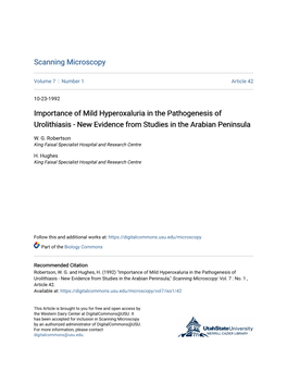 Importance of Mild Hyperoxaluria in the Pathogenesis of Urolithiasis - New Evidence from Studies in the Arabian Peninsula