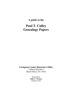 Paul T. Culley Genealogy Papers Finding