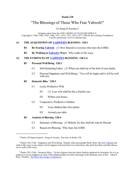 Psalm 128 Annotated Outline: the Blessings of Those Who Fear Yahweh