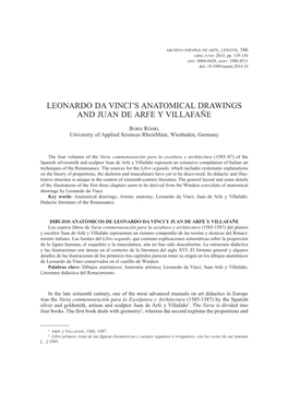 Leonardo Da Vinci's Anatomical Drawings and Juan De Arfe Y Villafañe