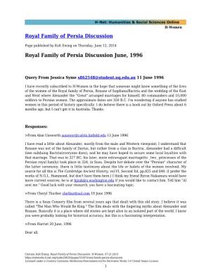 Royal Family of Persia Discussion June, 1996