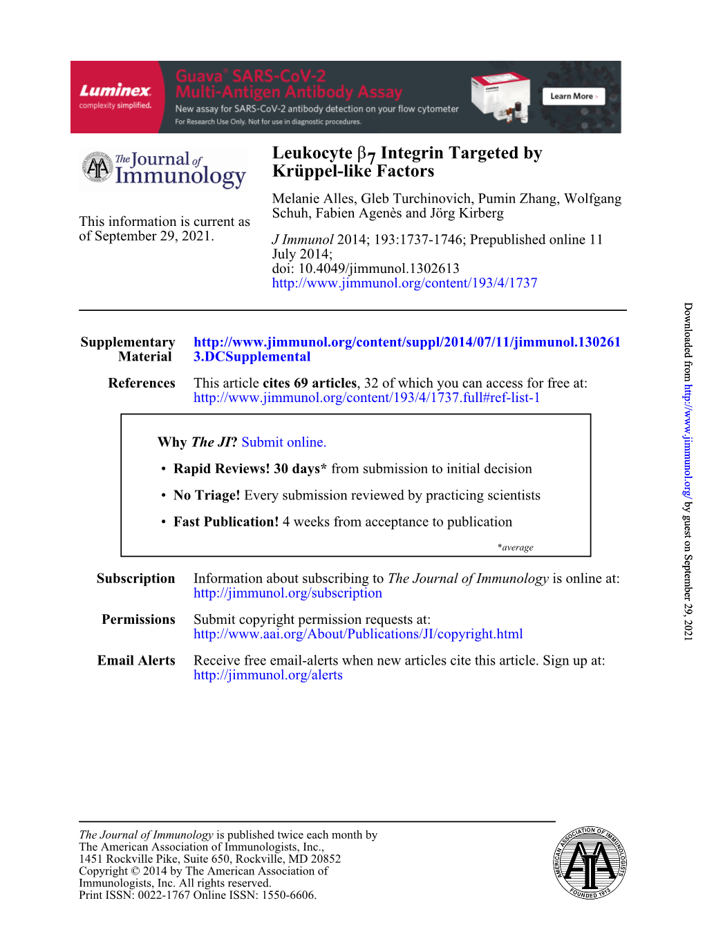 Krüppel-Like Factors Integrin Targeted by 7Β Leukocyte