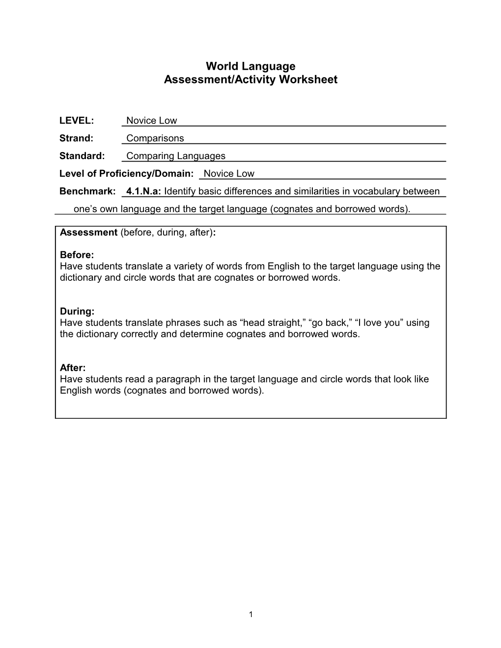 Assessment/Activity Worksheet s2