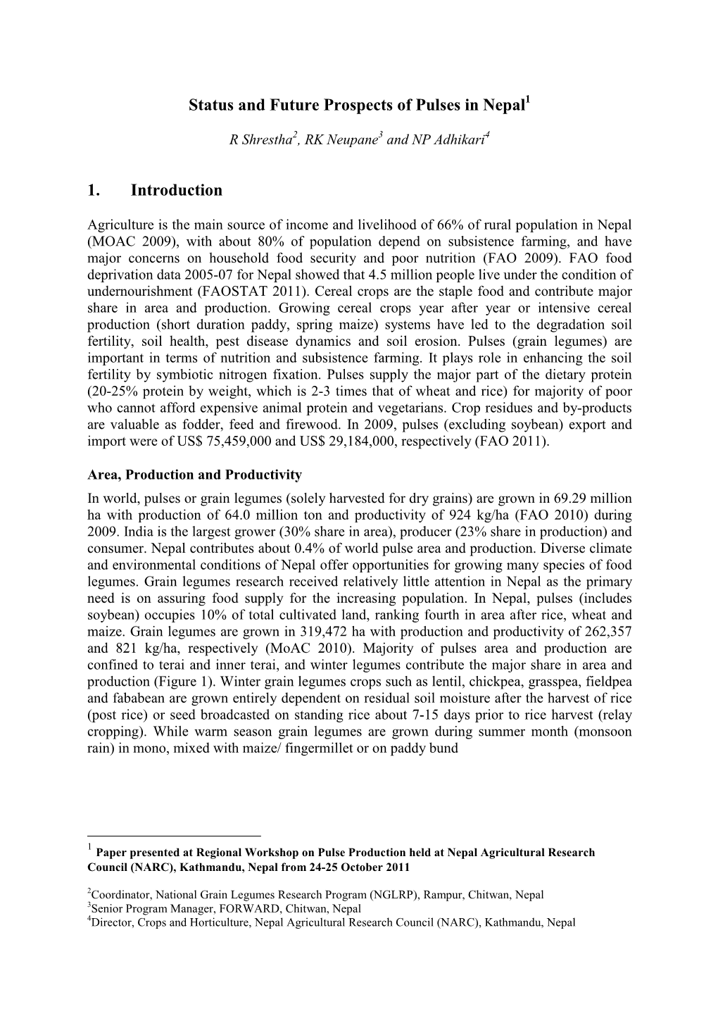 Status and Future Prospects of Pulses in Nepal 1