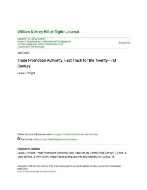 Trade Promotion Authority: Fast Track for the Twenty-First Century