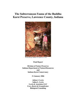 The Subterranean Fauna of the Buddha Karst Preserve, Lawrence County, Indiana