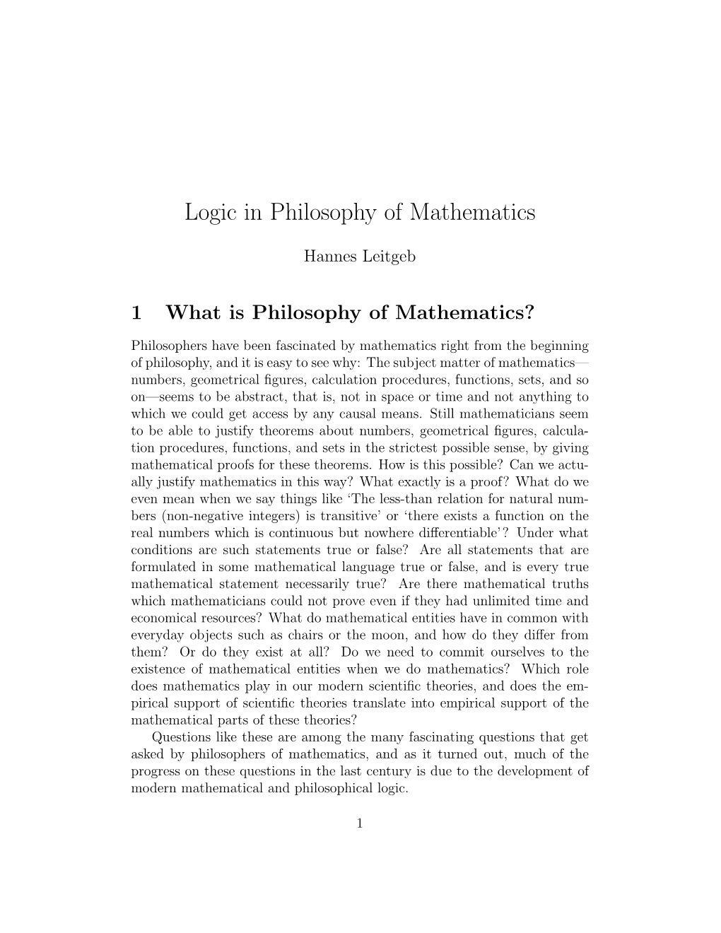 Logic in Philosophy of Mathematics