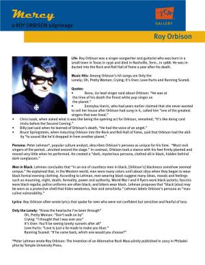 Mercy ® a ROY ORBISON Pilgrimage Roy Orbison
