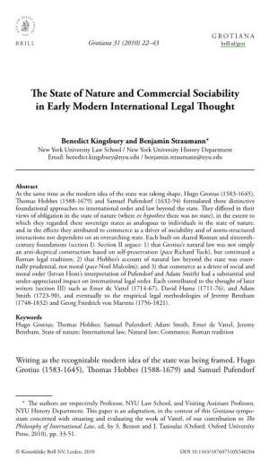 The State of Nature and Commercial Sociability in Early Modern International Legal Thought