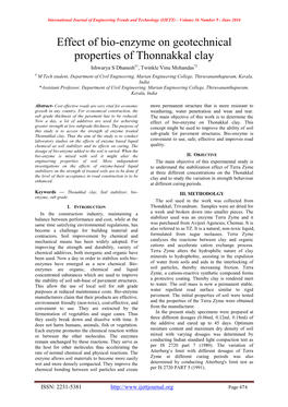 Effect of Bio-Enzyme on Geotechnical Properties of Thonnakkal Clay