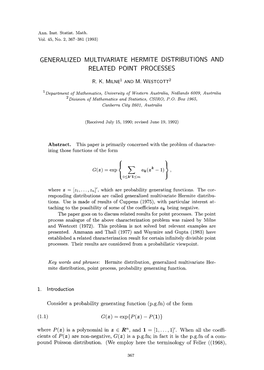 Generalized Multivariate Hermite Distributions and Related Point Processes