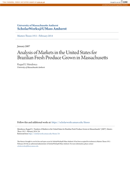 Analysis of Markets in the United States for Brazilian Fresh Produce Grown in Massachusetts Raquel U