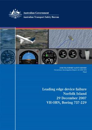 Leading Edge Device Failure Norfolk Island 29 December 2007 VH-OBN, Boeing 737-229