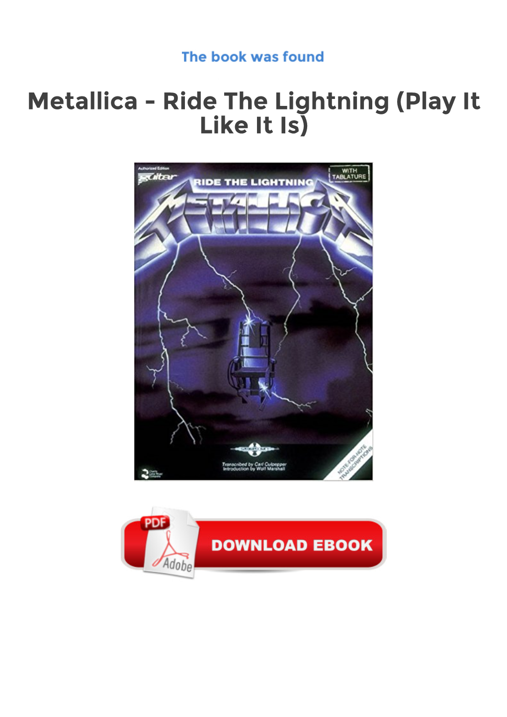 Download Metallica - Ride the Lightning (Play It Like It Is) Ebooks for Free (Play It Like It Is)